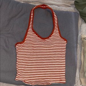 Burnt orange and white striped crop top halter